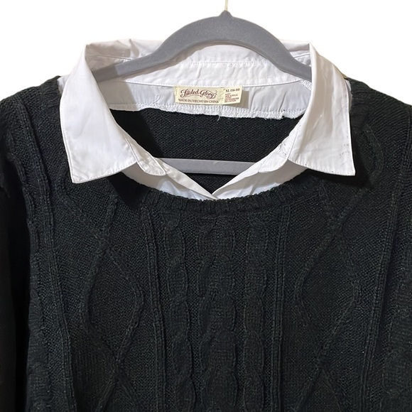 Faded Glory black cable sweater w/ faux white shirt underneath. Size XL (16-18) - Picture 10 of 15